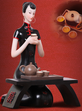 中式意物书架装女工艺品家居办公室博古架仕饰品禅人品茶女小摆件