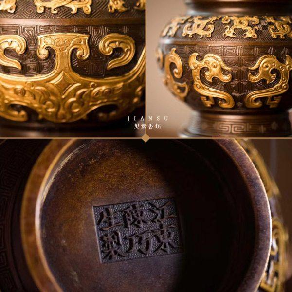 见素香坊 江东陈巧生制带座饕鬄纹钵盂熏炉 家居摆件铜香炉C472,淘宝优惠券,粉丝福利购,淘宝优惠卷
