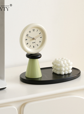 法式复古侘寂奶油风时钟摆件饰厅玄关黑白装客托盘高级感座钟饰品