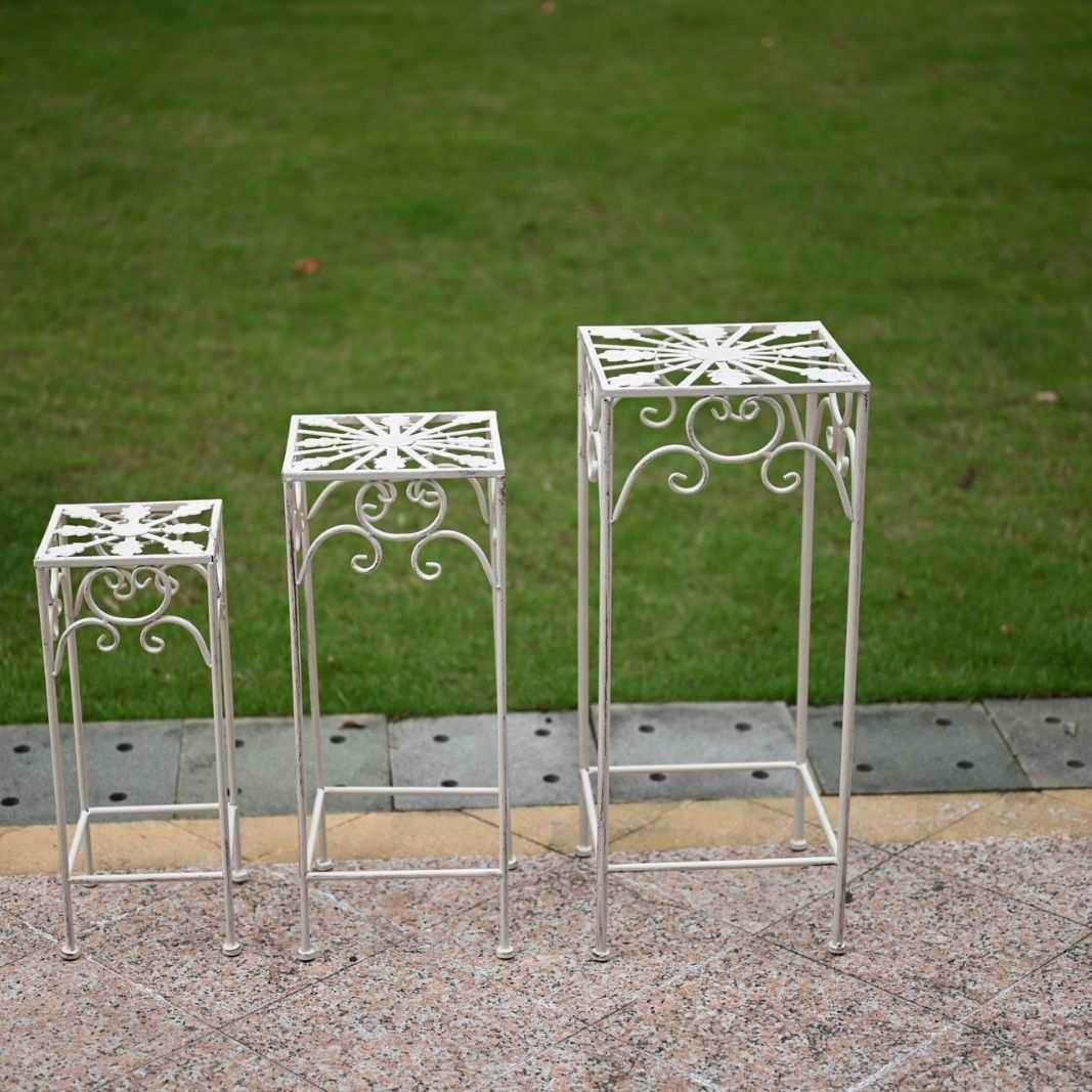 美式铁艺套三高脚方形花凳户外花园庭院植物盆栽阳台花架三件套,淘宝优惠券,粉丝福利购,淘宝优惠卷