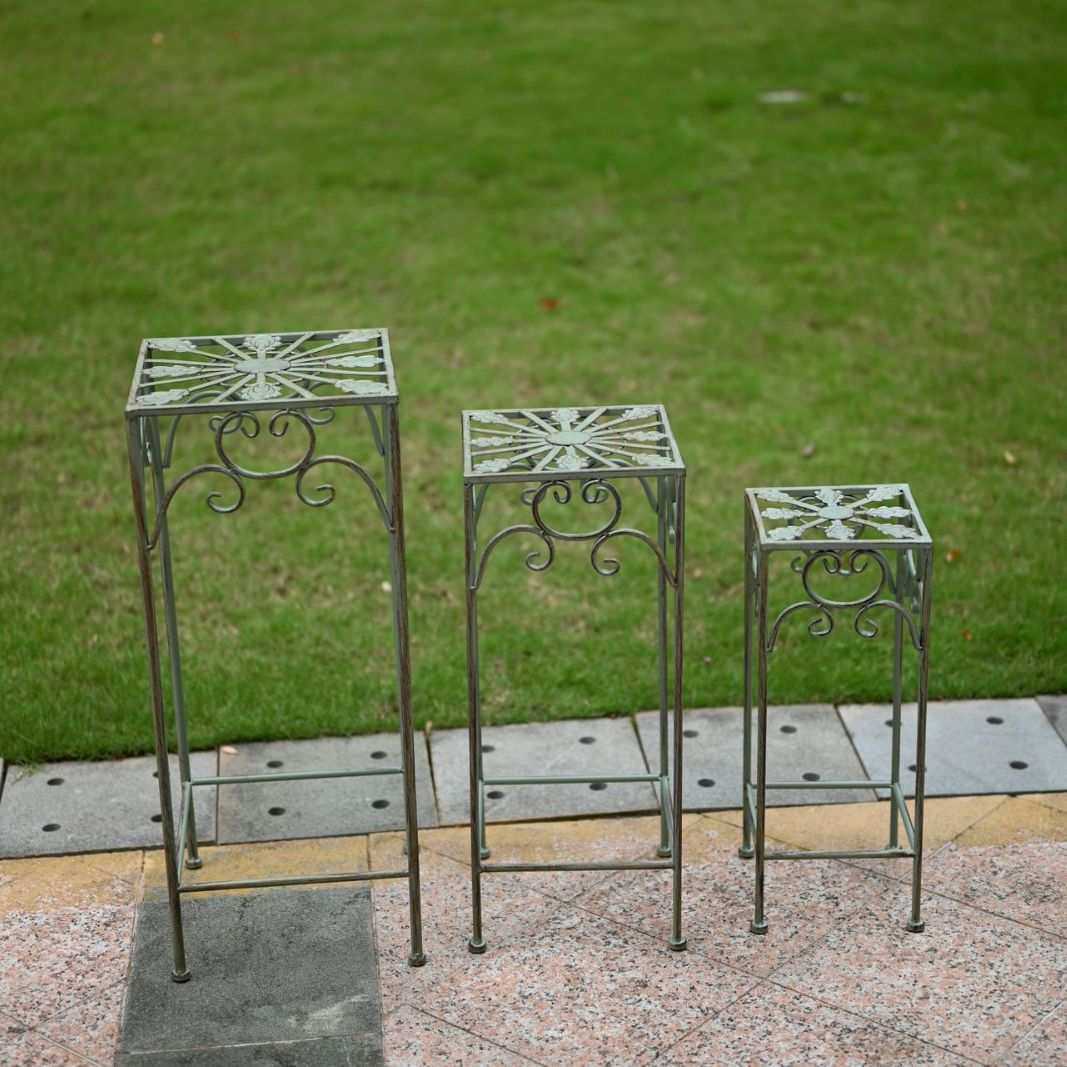 美式铁艺套三高脚方形花凳户外花园庭院植物盆栽阳台花架三件套,淘宝优惠券,粉丝福利购,淘宝优惠卷