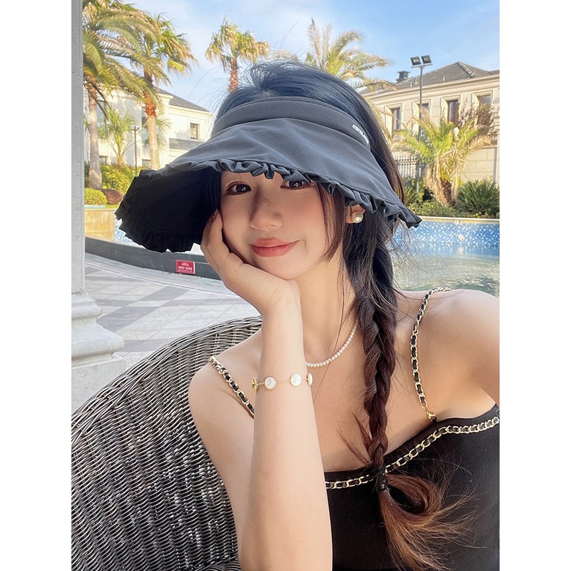 2025新款花边冰丝空顶帽UPF50+大檐防晒防紫外线太阳帽子女显脸小 - 图0
