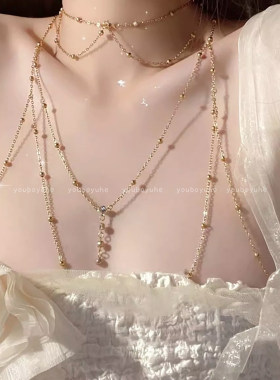 纯欲风银色身体链女辣妹风身体装饰胸链欧美性感小众后背链配饰品