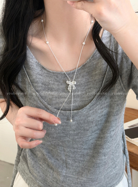 银色镂空蝴蝶结高级感锁骨链女