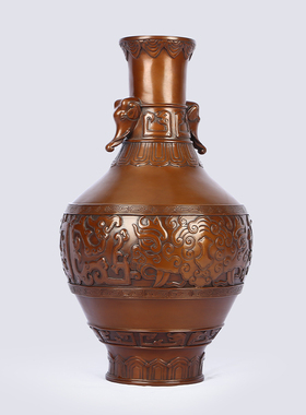 紫铜花瓶仿古工艺品摆件创意中式客厅书房玄关电视柜插花家居装饰