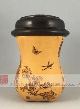 宋画四景 纯手工烙画烫花养虫蓄虫鸣虫具葫芦蝈蝈罐叫罐实物图3