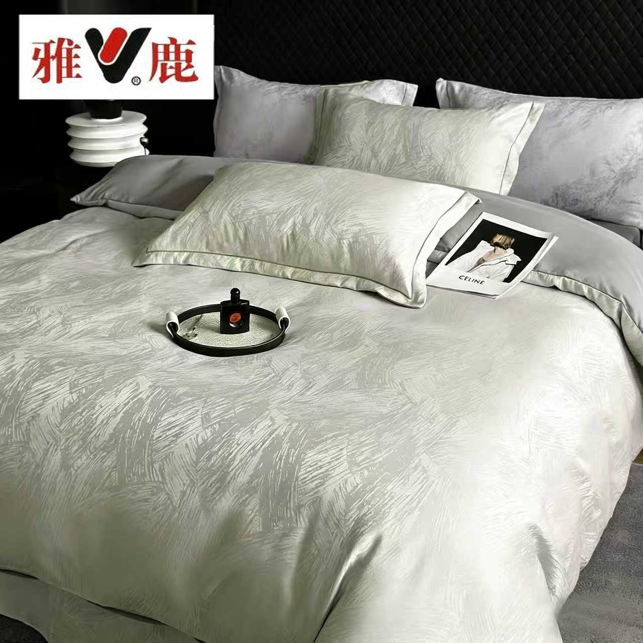 雅鹿金丝银线新款高奢宋锦缎大提花四件套双人床上用品xc