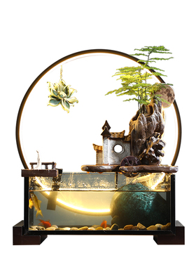 创意灯件循环流水鱼缸摆圈 招财客业玄关景观装饰乔迁开厅送礼品