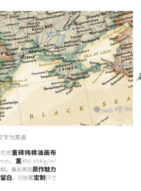 欧洲地图英文版仿古蓝色定制玄关布画芯办公教室大型装饰画背景墙