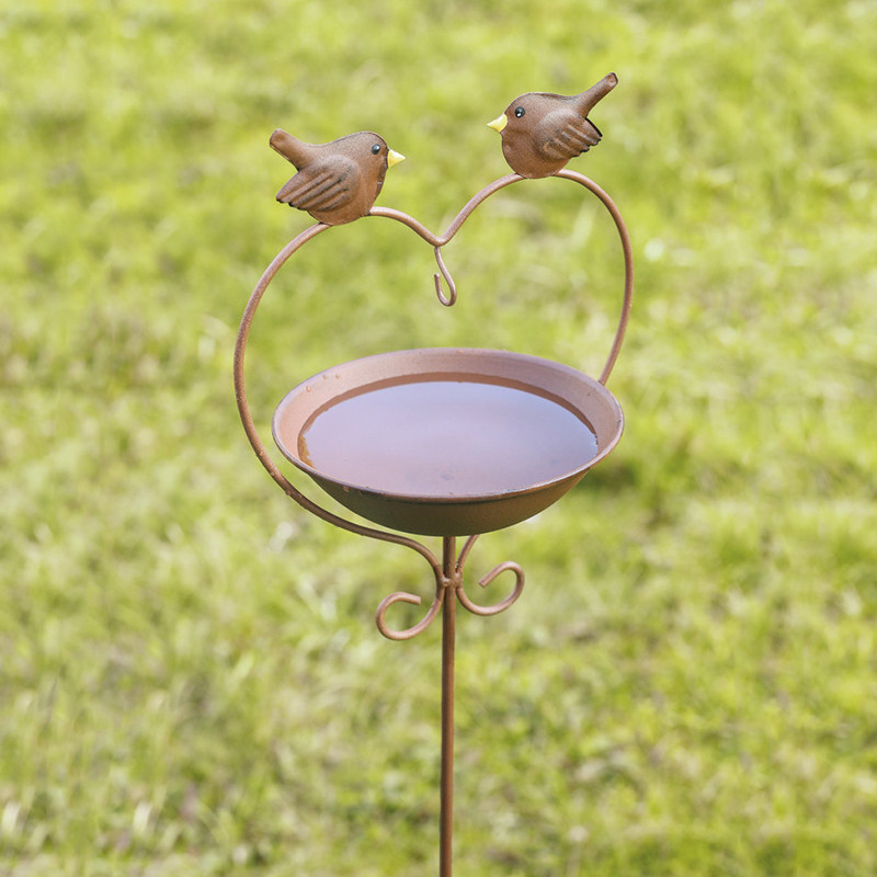 铁艺小鸟喂鸟盘花插喂鸟器喂水盆雨接水盘可爱心形仿锈色接雨盘地,淘宝优惠券,粉丝福利购,淘宝优惠卷