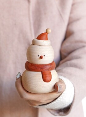 山舍雪人 实木可爱治愈桌面摆件 车载 圣诞下雪送朋友闺蜜礼物