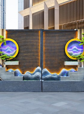 双面水幕墙流水屏风室内玄关隔断造景公司庭院假山喷泉循环水摆件