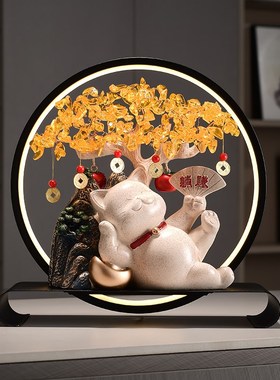高档办公室桌面躺赚猫摇钱树招财摆件实体店开业收银台前台装饰品