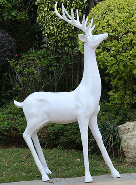 抽象鹿室内商场玻璃钢树脂梅花鹿雕塑园林景观装饰婚庆白色鹿摆件