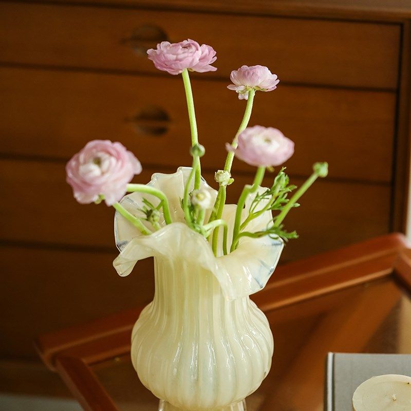 中古艺术复古玻璃花瓶高级感摆件客厅透明插花水培餐桌大肚奶油风,淘宝优惠券,粉丝福利购,淘宝优惠卷