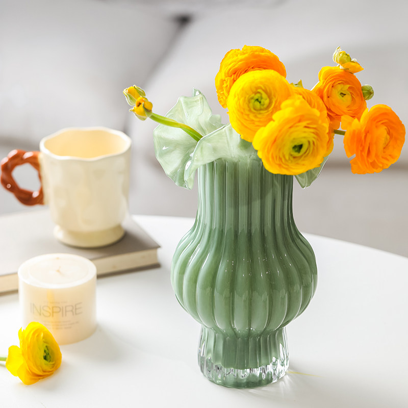 中古艺术复古玻璃花瓶高级感摆件客厅透明插花水培餐桌大肚奶油风,淘宝优惠券,粉丝福利购,淘宝优惠卷