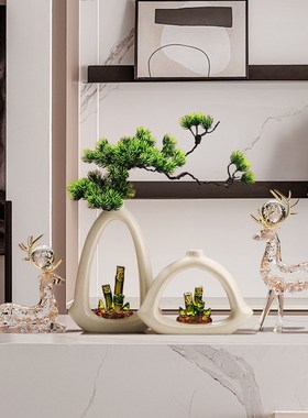 节节高升竹子花瓶摆件客厅电视柜办公室玄关插花花器高级感装饰品