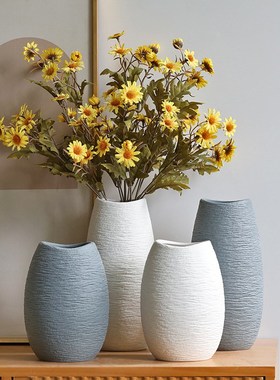 新款石头纹陶瓷花瓶大口径水培客厅冬青红果插花摆件酒店玄关简约