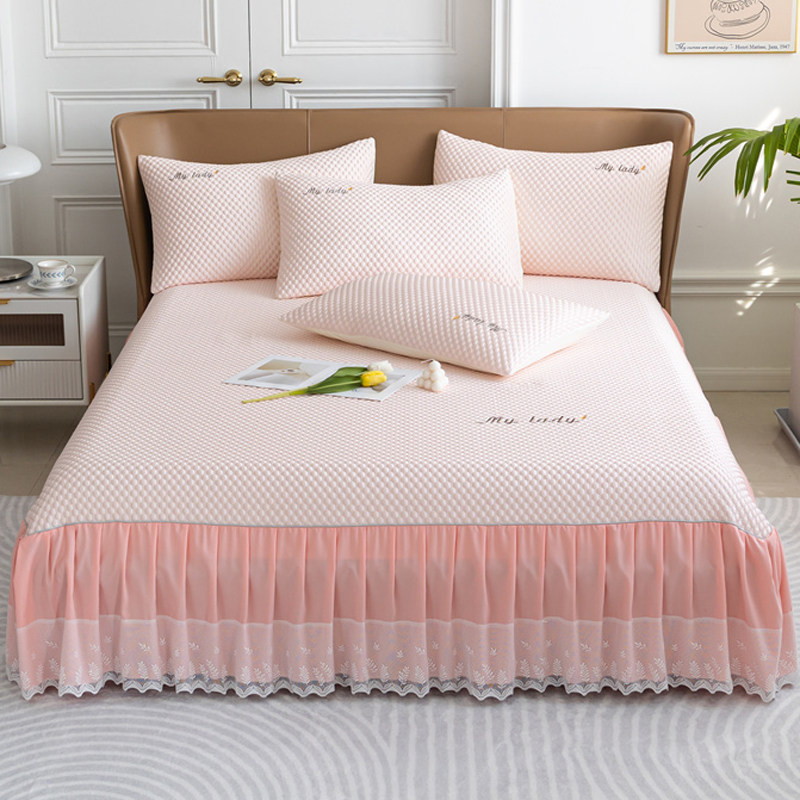 夏季凉感冰豆豆凉席冰丝席三件套花边床裙款可机洗1.8米空调席子,淘宝优惠券,粉丝福利购,淘宝优惠卷