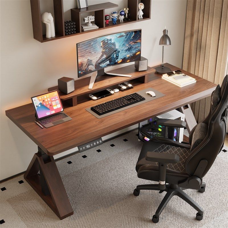 实木智能电动升降电脑桌家用卧室办公工作写字书桌双人台式电竞桌,淘宝优惠券,粉丝福利购,淘宝优惠卷