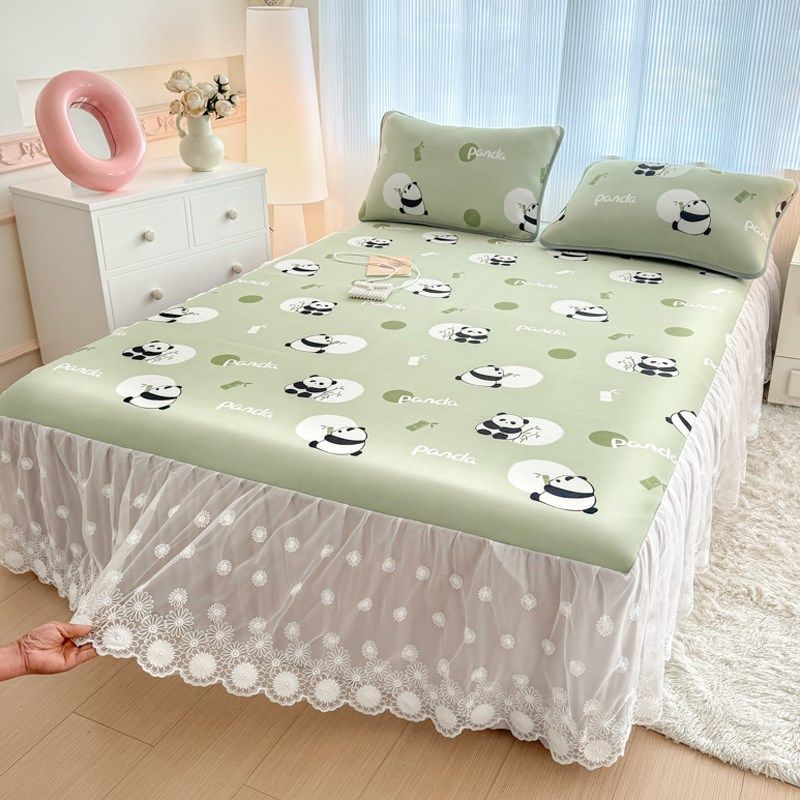夏季A类卡通儿童冰丝席凉席三件套床裙款可机洗蕾丝床罩空调软席,淘宝优惠券,粉丝福利购,淘宝优惠卷