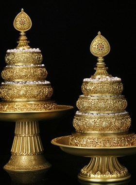 西行人 慧宝黄铜托盘曼扎水果糕点供盘 果碟茶托盘佛堂桌面摆件