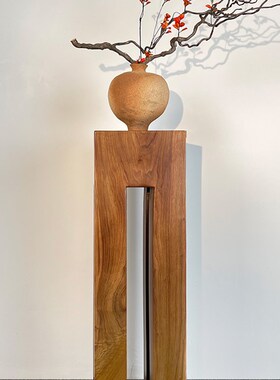 侘寂风实木墩底座中古风方柱子家用客厅茶室玄关木雕几何复古摆件