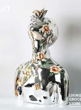 YOOWOW有窝设计师款电镀花季少女头像雕塑客厅酒店艺术装饰品摆件