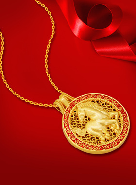 中式复古马到功成镂空转运项链女