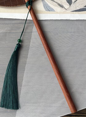 古风腰扇红木长柄可折叠团扇可旋转汉服便携扇子手工麈尾扇竹篦扇