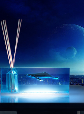 海洋树脂车载摆件滴胶生物蓝鲸鱼海豚鲸鲨工艺品夜光香薰小夜灯