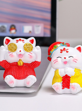 福气招财猫工位情绪解压装饰摆件