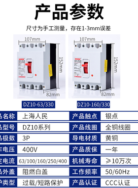 塑壳断路器NM/DZ10-100 63 160 250 400 630A 空气开关3P三相三线