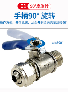 快拧螺纹直通小球阀2分4分铜镀镍锁母外丝牙水暖开关6/8/10-02-04