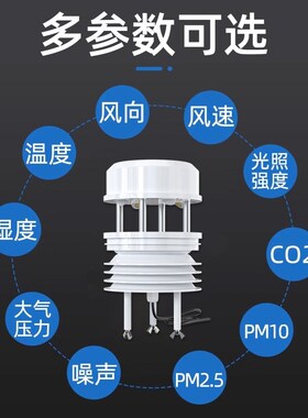 超声波风速风向传感器光照温湿度气压co2五要素集成一体式气象站