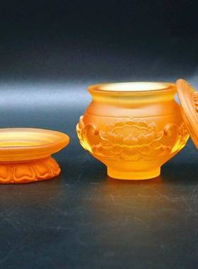 古法琉璃供水杯圣水杯净水杯贡杯莲花观音大悲供杯供台摆件贡品