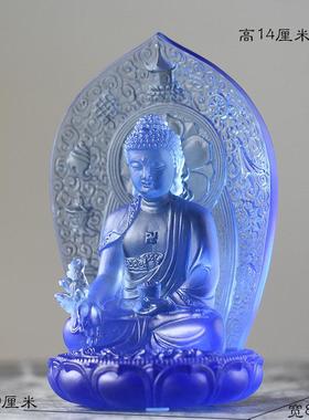 琉璃背板药师佛佛像莲花底座摆件居家客厅桌面摆放家用供佛佛具