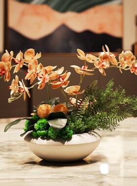 酒店餐桌花转盘摆花仿真花圆形圆桌餐厅桌面中间假花别墅高档装饰