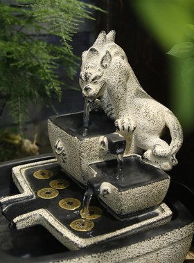 日进斗金开业礼招吧台桌面循环流水物财高件摆档茶室办公前台装饰