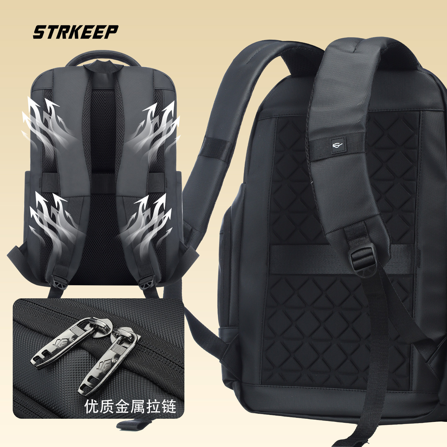 黑色简约商务双肩包男士大容量通勤休闲简约15寸电脑包多功能背包,淘宝优惠券,粉丝福利购,淘宝优惠卷