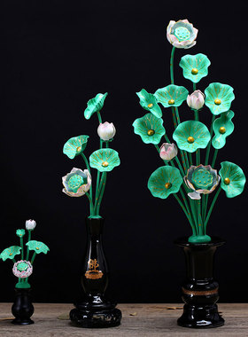 供家用堂常花前供花莲花荷花3朵庙鎏金花菩萨花堂摆件