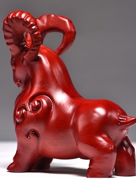 红色木质羊摆件实木雕刻山羊羚羊十二生肖办公家居装饰工艺品摆设