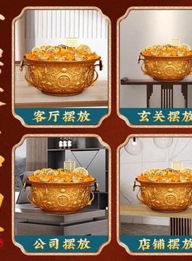 全黄铜聚宝盆摆件黄铜米缸百福缸金蟾家用客厅办公室店铺开业礼品