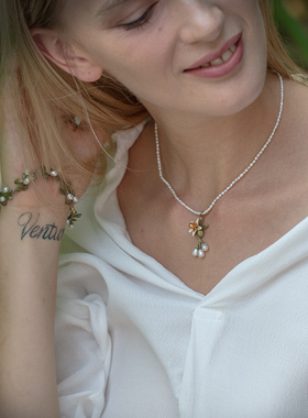 轻奢冷淡风橙花珍珠手链女