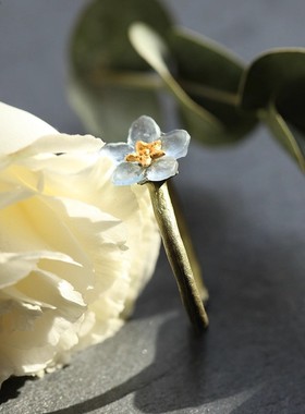 勿忘我森系小众设计复古花朵戒指