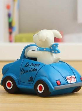 树脂卡通韩版创意开蓝色小车小狗园艺苔藓多肉花插摆件拍摄道具