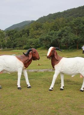 仿真波尔山羊摆件户外公园景区大盘羊玻璃钢模型雕塑落地美陈装饰