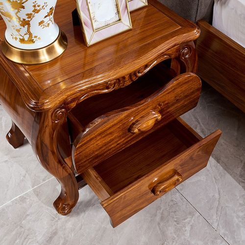 乌金木床头柜 全实木卧室窗头柜奢华风格家用简欧床边欧式柜子 - 图2