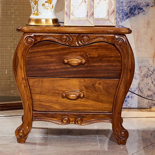 乌金木床头柜 全实木卧室窗头柜奢华风格家用简欧床边欧式柜子 - 图0