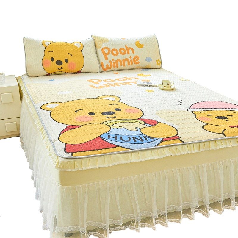 儿童卡通夏季乳胶凉席三件套床裙款冰丝凉席可水机洗折叠席子新款,淘宝优惠券,粉丝福利购,淘宝优惠卷